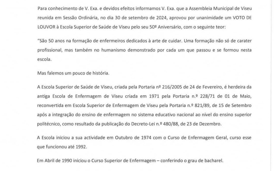 Voto de Louvor pelo 50.º Aniversário da ESSV